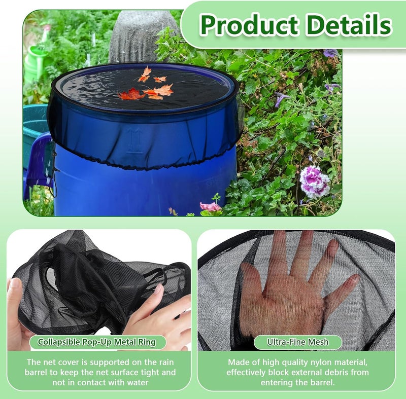Tryly 2Pcs Mesh Cover for Rain Barrels, Pop Up Rain Barrel Net Cover with Drawstring, Water Collection Buckets Cover, Rain Barrel Netting Screen to Block Leaves and Debris Falling in (24.8inch) - Image 4